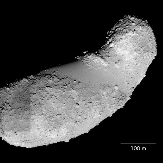 Asteroid Itokawa showing spatial separation of boulders and fine regolith